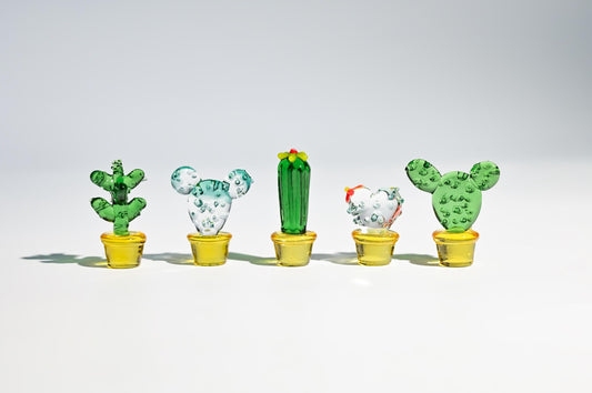 Mini Glass Cactus, Handmade Glass Succulent, Glass Desk Decor, Cute Potted Plant, Unique Home Decoration, Gift for Mom, Gift for Plant Lover