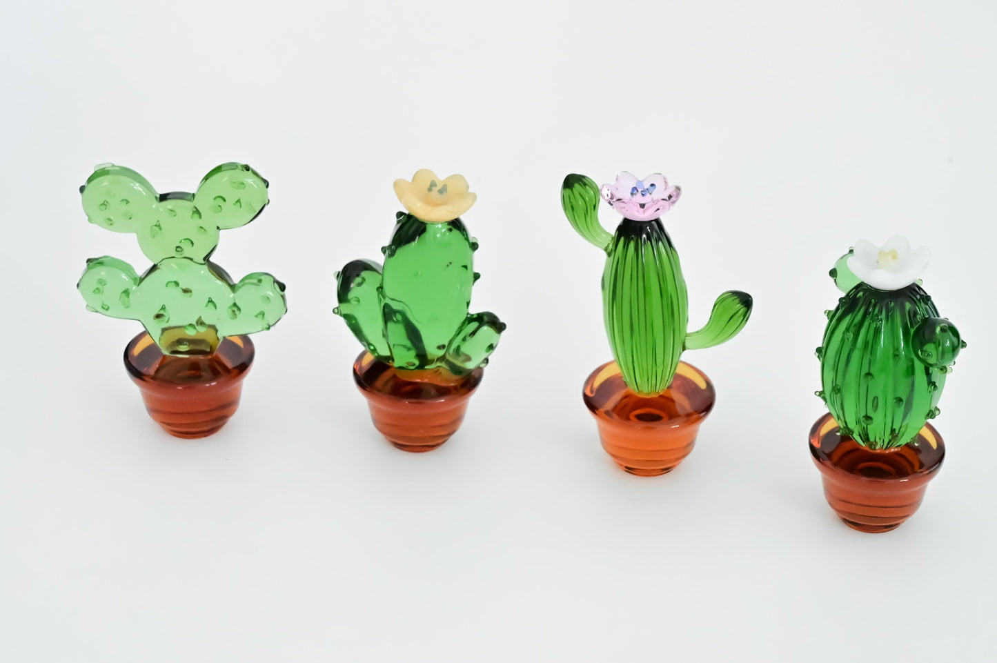 Handmade Glass Cactus Figurine, Mini Glass Plant Desk Decor, Cute Potted Succulent, Unique Home Decoration, Gift for Mom, Plant Lover Gift