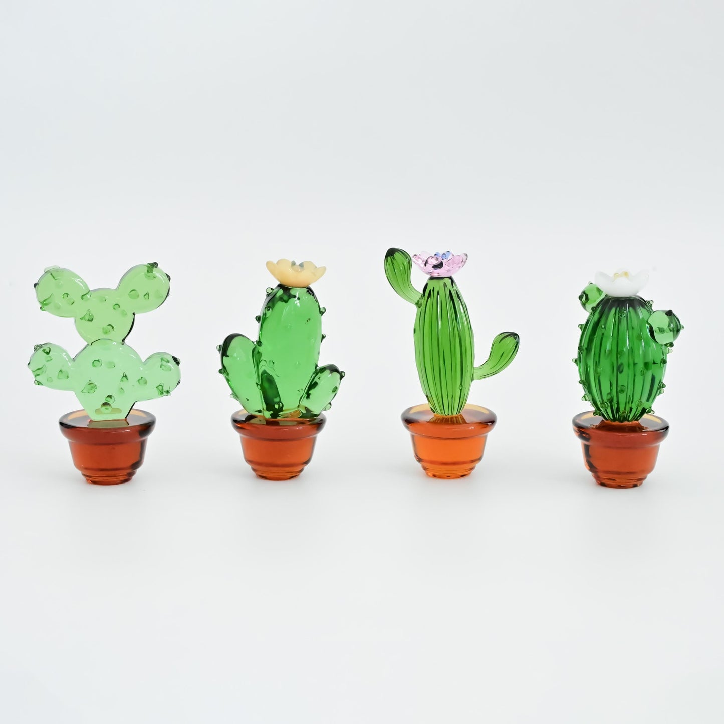 Handmade Glass Cactus Figurine, Mini Glass Plant Desk Decor, Cute Potted Succulent, Unique Home Decoration, Gift for Mom, Plant Lover Gift