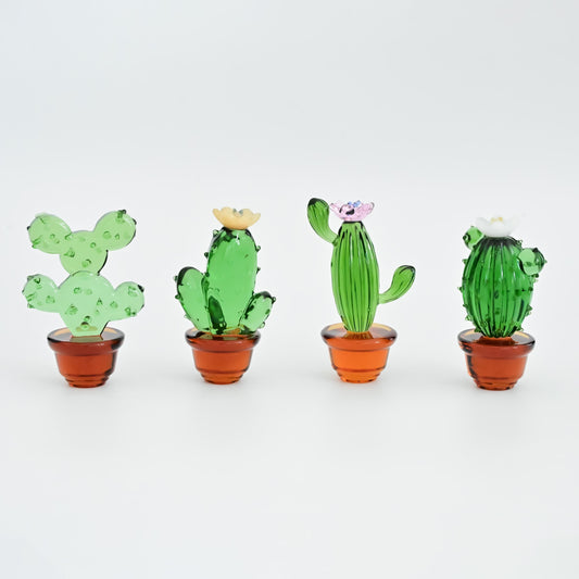 Handmade Glass Cactus Figurine, Mini Glass Plant Desk Decor, Cute Potted Succulent, Unique Home Decoration, Gift for Mom, Plant Lover Gift