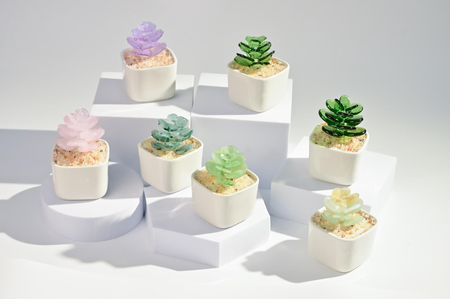 Handmade Glass Succulent, Mini Cactus Figurine, Desk Decor