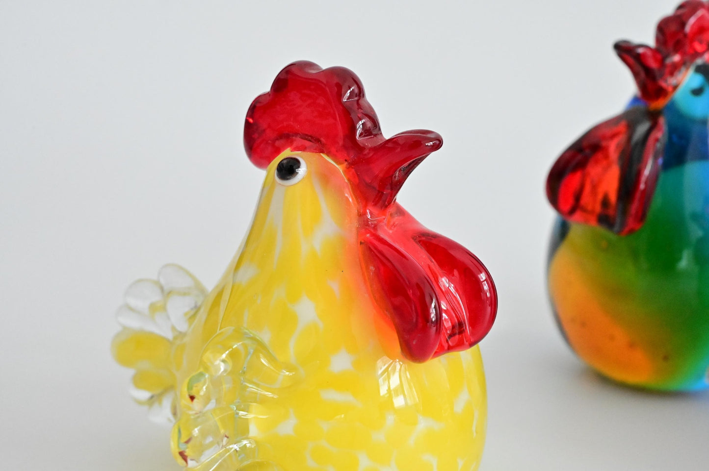Handmade Glass Rooster Figurine, Mini Glass Chicken, Cute Desk Decor, Glass Animal Sculpture, Small Home Decoration,  Christmas Gift Idea