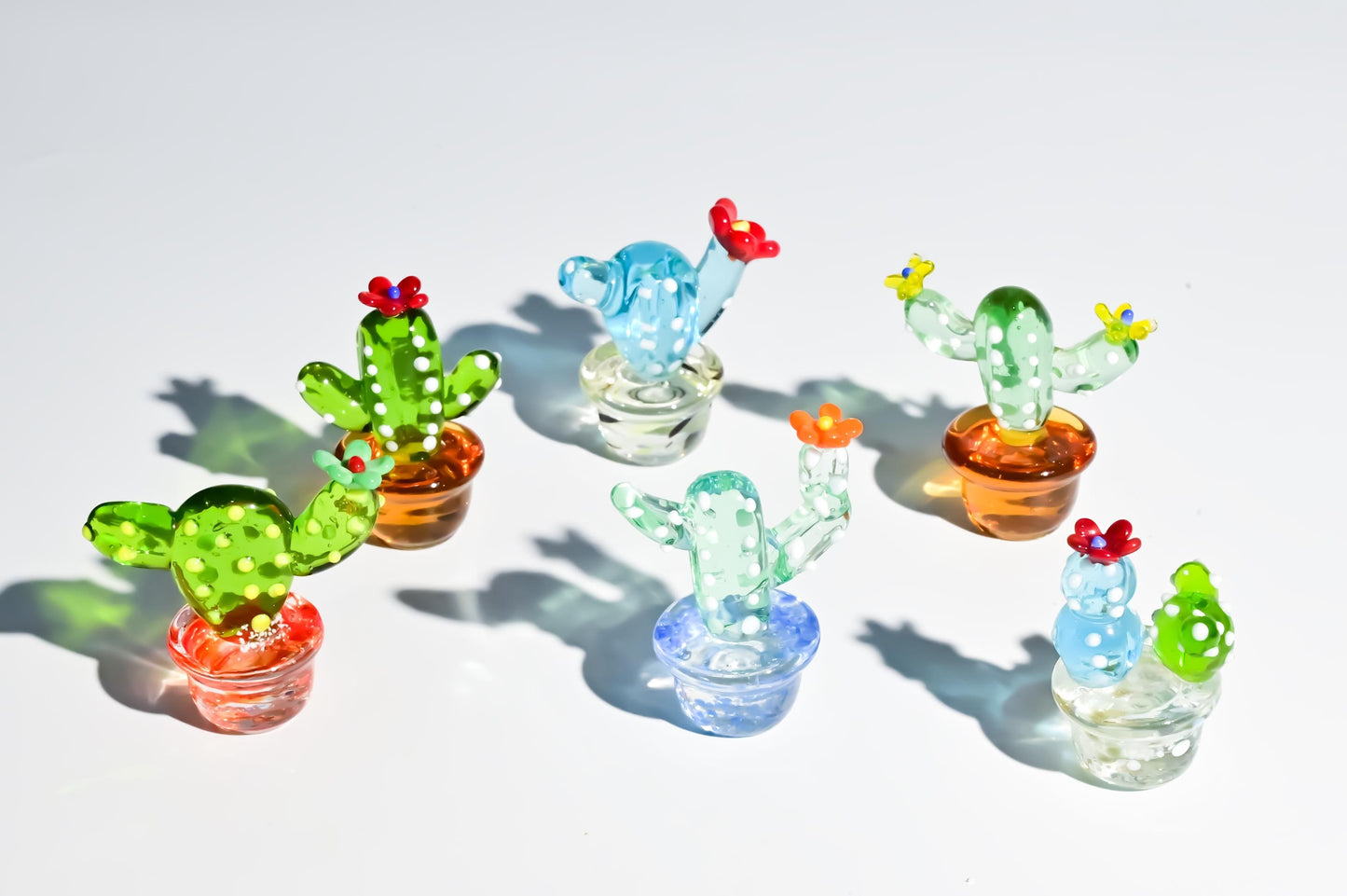 Mini Glass Cactus, Handmade Glass Succulent, Glass Desk Decor, Cute Potted Plant, Unique Home Decoration, Gift for Mom, Gift for Plant Lover
