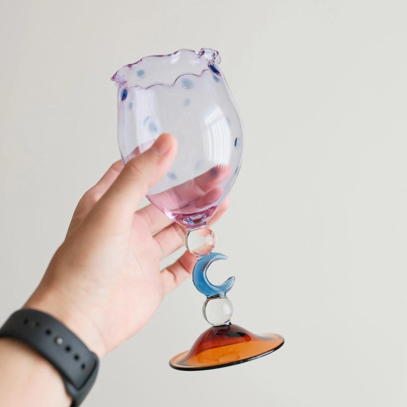Handmade Moon and Star Wine Glass - Celestial Aesthetic Goblet for Dreamy Dinner Party, Unique Galaxy Gift for Her, Whimsical Moon Cup Art