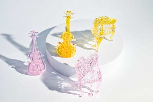 Hand-Blown Glass Piano & Violin Figurines | Mini Music Room Decor | Musician Gift | Desk Shelf Ornament | Handmade Glass Art| Christmas Gift