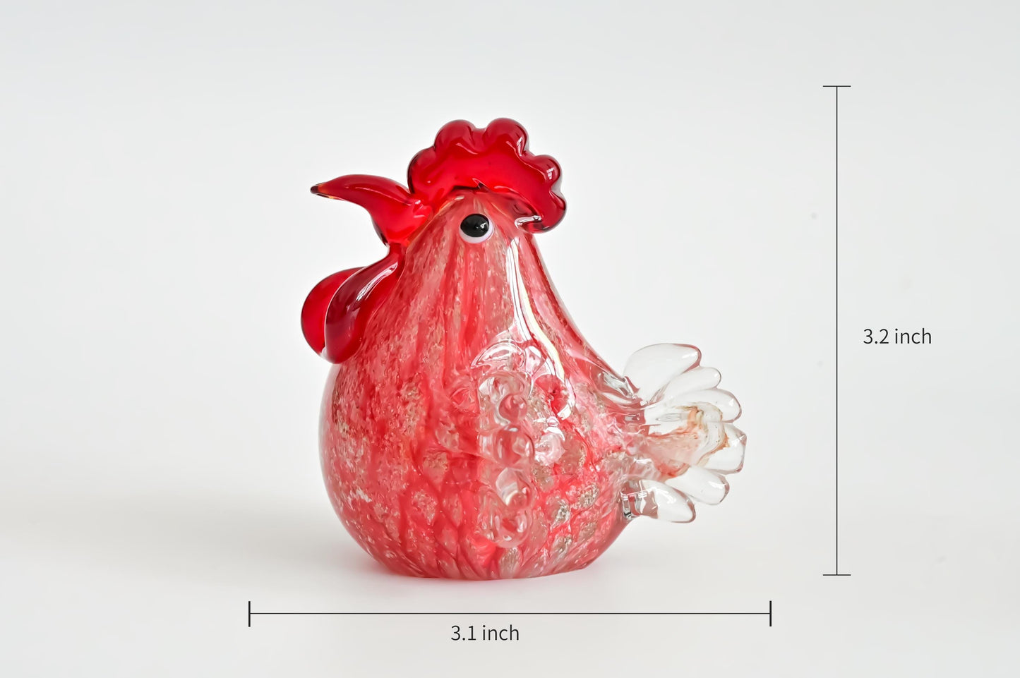 Handmade Glass Rooster Figurine, Mini Glass Chicken, Cute Desk Decor, Glass Animal Sculpture, Small Home Decoration,  Christmas Gift Idea