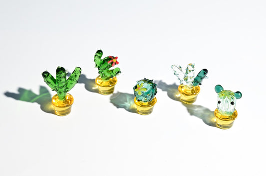 Mini Glass Cactus, Handmade Glass Succulent, Glass Desk Decor, Cute Potted Plant, Unique Home Decoration, Gift for Mom, Gift for Plant Lover
