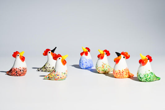Handmade Glass Rooster Figurine, Mini Glass Chicken, Cute Desk Decor, Glass Animal Sculpture, Small Home Decoration,  Christmas Gift Idea