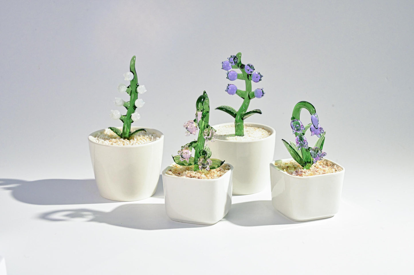 Handmade Glass Bluebell Flower & Succulent Figurines, Mini Glass Plants, Valentine's Gift, Cute Home Decoration, Stained glass Plants