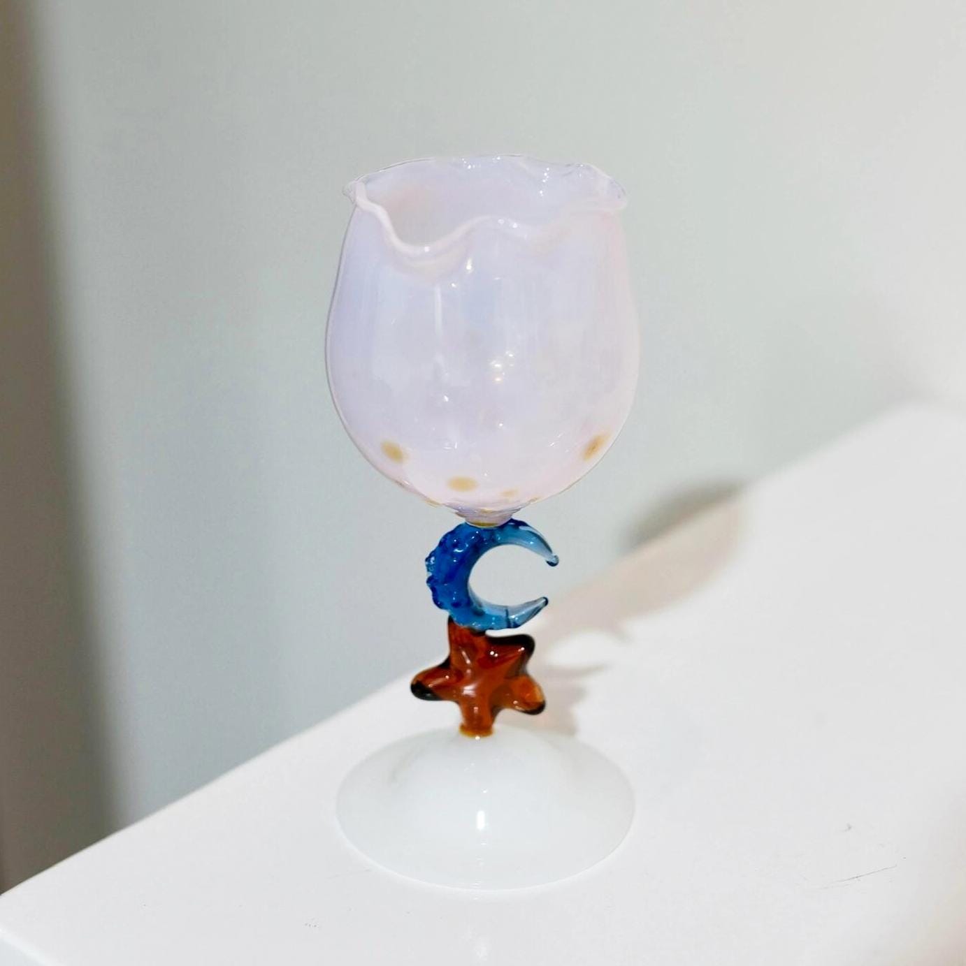 Handmade Moon and Star Wine Glass - Celestial Aesthetic Goblet for Dreamy Dinner Party, Unique Galaxy Gift for Her, Whimsical Moon Cup Art
