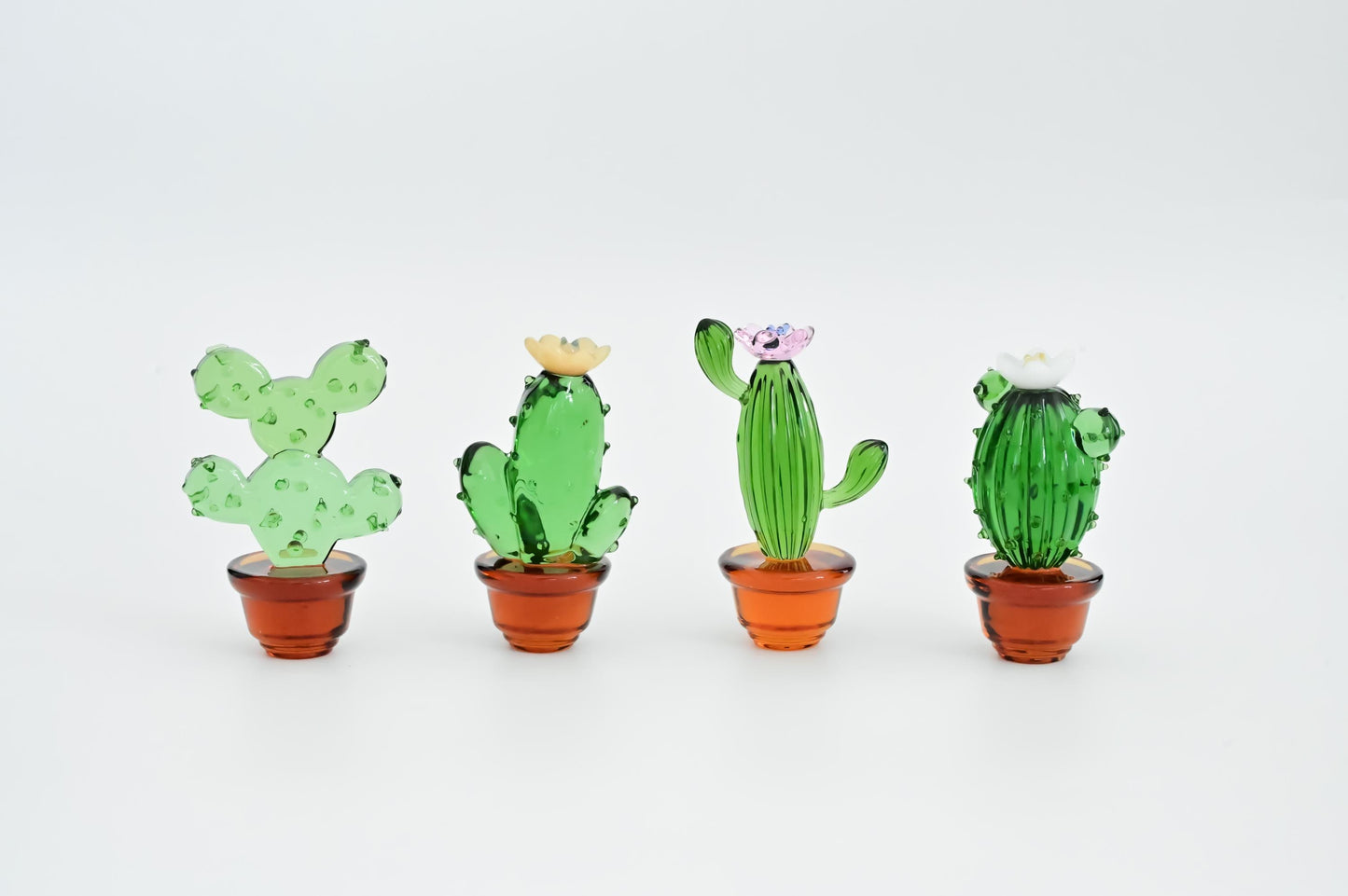 Handmade Glass Cactus Figurine, Mini Glass Plant Desk Decor, Cute Potted Succulent, Unique Home Decoration, Gift for Mom, Plant Lover Gift