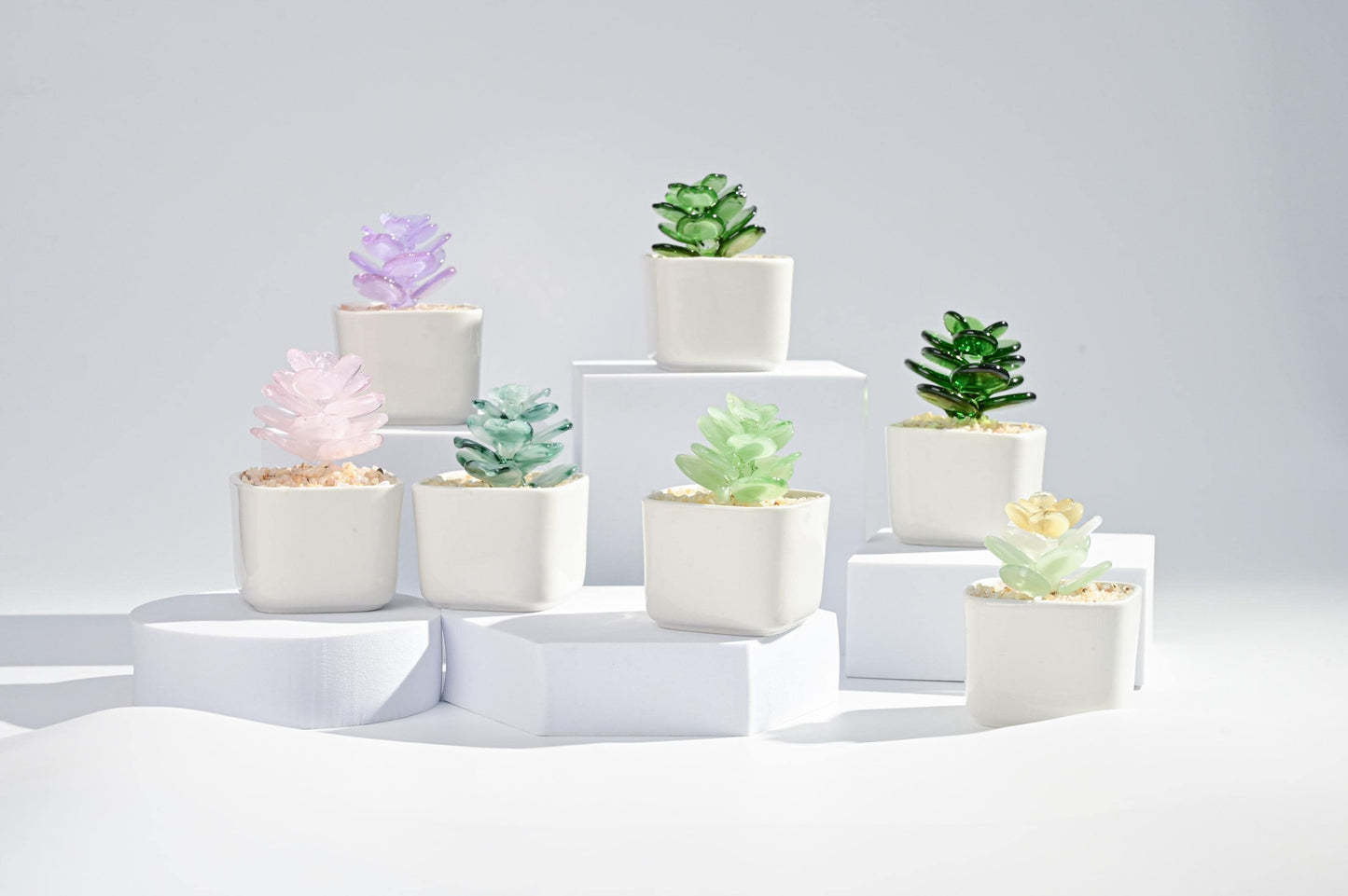 Handmade Glass Succulent, Mini Cactus Figurine, Desk Decor