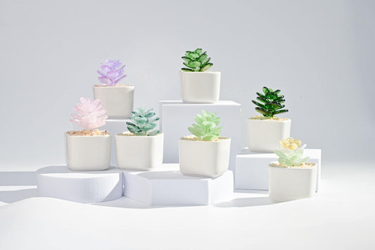 Handmade Glass Succulent, Mini Cactus Figurine, Desk Decor