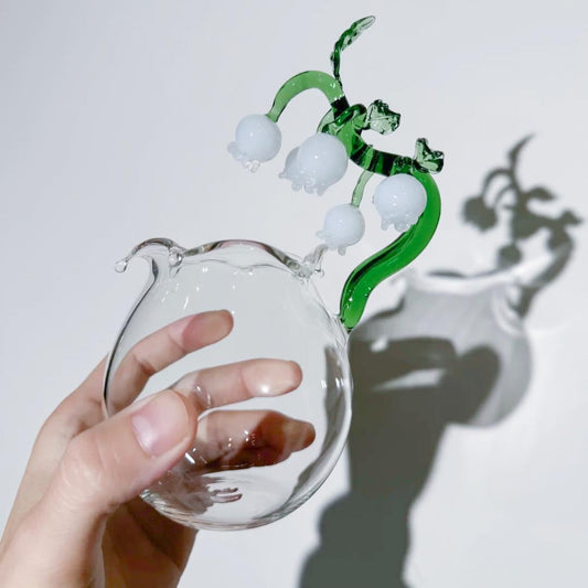 Handmade Lily of the Valley Glass Cup - 3D Flower Mug for Birthday Gift for Her, Aesthetic Birth Flower Glassware, Unique Floral Tea Cup