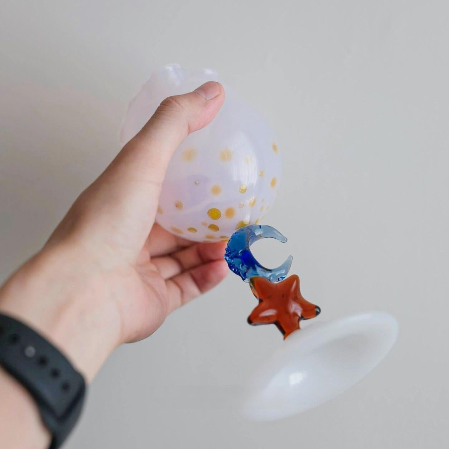 Handmade Moon and Star Wine Glass - Celestial Aesthetic Goblet for Dreamy Dinner Party, Unique Galaxy Gift for Her, Whimsical Moon Cup Art