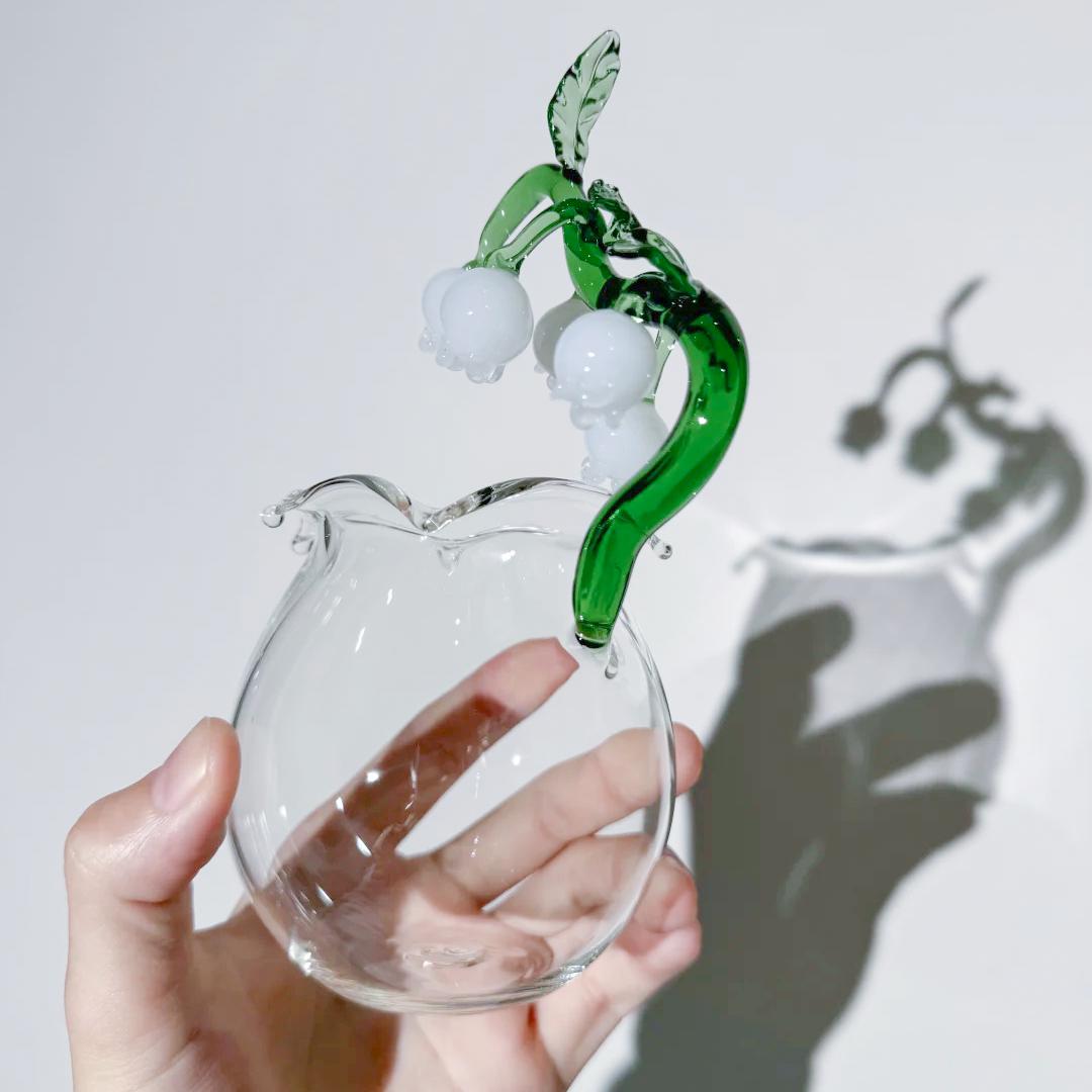 Handmade Lily of the Valley Glass Cup - 3D Flower Mug for Birthday Gift for Her, Aesthetic Birth Flower Glassware, Unique Floral Tea Cup