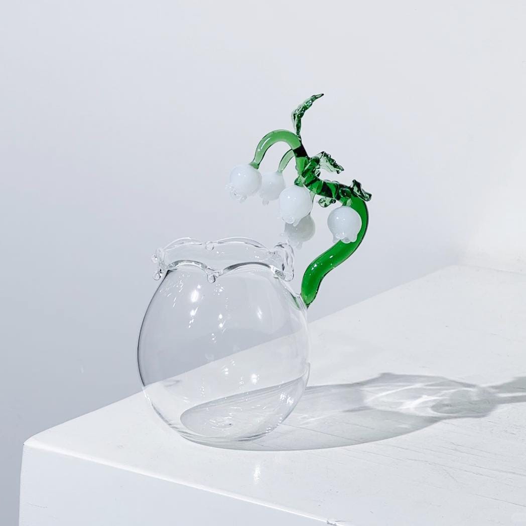 Handmade Lily of the Valley Glass Cup - 3D Flower Mug for Birthday Gift for Her, Aesthetic Birth Flower Glassware, Unique Floral Tea Cup