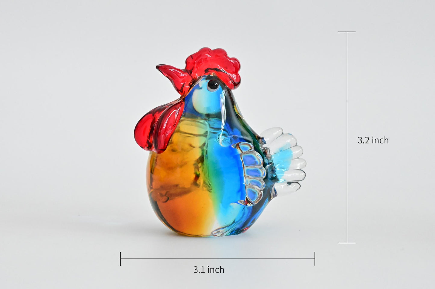 Handmade Glass Rooster Figurine, Mini Glass Chicken, Cute Desk Decor, Glass Animal Sculpture, Small Home Decoration,  Christmas Gift Idea