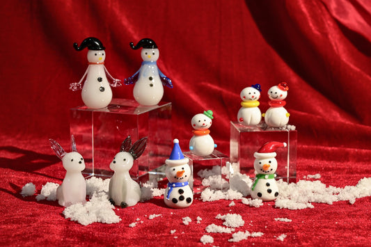 Handmade Glass Snowman Figurine, Christmas Ornament, Winter Holiday Decor, Cute Mini Snowman, Secret Santa Gift,  Gift for Mom