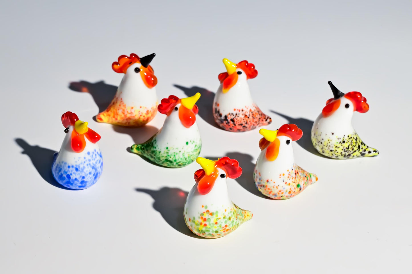 Handmade Glass Rooster Figurine, Mini Glass Chicken, Cute Desk Decor, Glass Animal Sculpture, Small Home Decoration,  Christmas Gift Idea