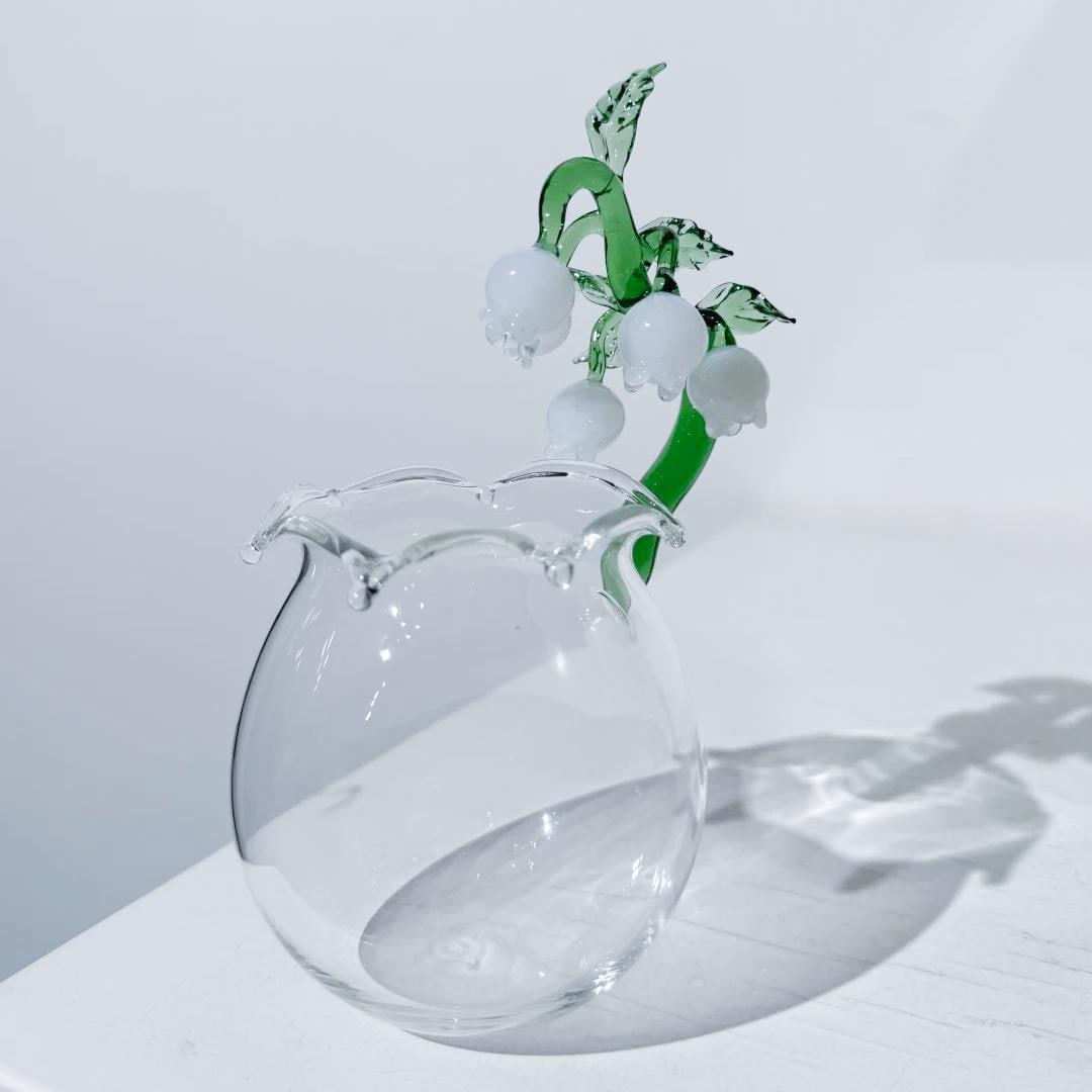Handmade Lily of the Valley Glass Cup - 3D Flower Mug for Birthday Gift for Her, Aesthetic Birth Flower Glassware, Unique Floral Tea Cup