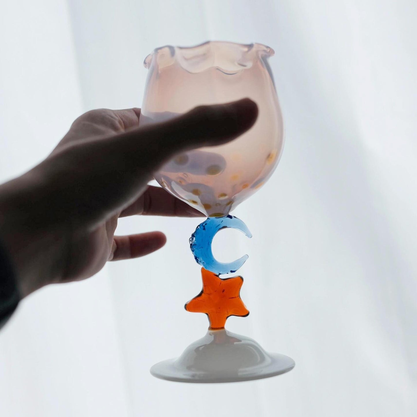 Handmade Moon and Star Wine Glass - Celestial Aesthetic Goblet for Dreamy Dinner Party, Unique Galaxy Gift for Her, Whimsical Moon Cup Art